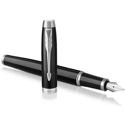 PARKER IM Fountain Pen Black Lacquer with Chrome Trim Fine Nib with Blue Ink Refill Gift Box PARKER IM Fountain Pen Black Lacquer with Chrome Trim Fine Nib with Blue Ink Refill Gift Box