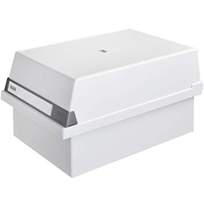 HAN 955-11, Card filing box A5 landscape. Innovative, attractive design holds 1,300 cards, readjustable lid supplied with large inscription label, light-grey HAN 955-11, Card filing box A5 landscape. Innovative, attractive design holds 1,300 cards, readjustable lid supplied with large inscription label, light-grey