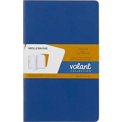 Moleskine Volant Journal, Set of 2 Notebooks With Detachable Ruled Pages, Soft Cover, Blue and Amber, Large Format 13 x 21 cm, 124 Pages Moleskine Volant Journal, Set of 2 Notebooks With Detachable Ruled Pages, Soft Cover, Blue and Amber, Large Format 13 x 21 cm, 124 Pages