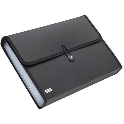 Elba Black A4 Expanding File Folder with 13 Compartments – Plastic Accordion Document Organiser, Portable Filing Wallet for Office & School Elba Black A4 Expanding File Folder with 13 Compartments – Plastic Accordion Document Organiser, Portable Filing Wallet for Office & School