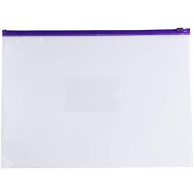 Janrax Pack of 12 A4+ Foolscap Clear Zippy Bags with Purple Zip Janrax Pack of 12 A4+ Foolscap Clear Zippy Bags with Purple Zip