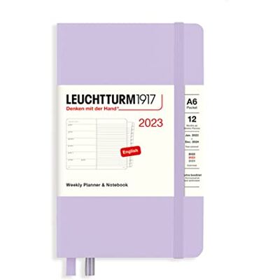 LEUCHTTURM1917 365894 Weekly Calendar & Notebook Pocket (A6) 2023, 12 Months, Lilac, English LEUCHTTURM1917 365894 Weekly Calendar & Notebook Pocket (A6) 2023, 12 Months, Lilac, English
