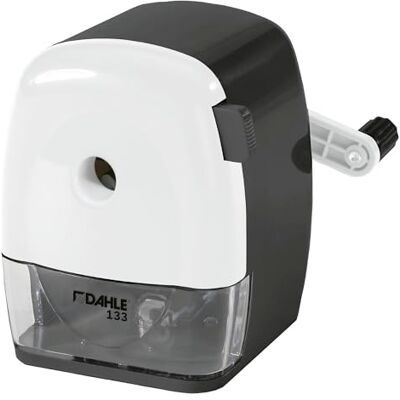 Dahle 133 Manual Standard and Oversized Pencil Sharpener Adjustable Point, Shavings Cup, Mounting Clamp for Home and Office Use Black White Dahle 133 Manual Standard and Oversized Pencil Sharpener Adjustable Point, Shavings Cup, Mounting Clamp for Home and Office Use Black White