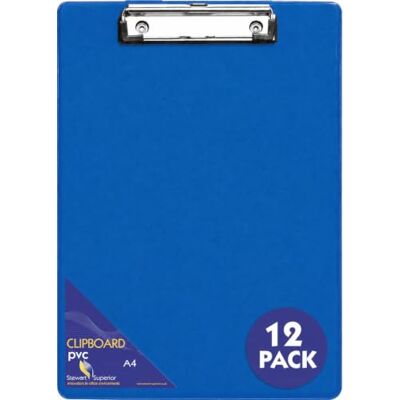 SECO A4 PVC Clipboard Blue 12 Pack Document Holder Heavy Duty Metal Clip Rigid PVC Board A4 Documents Office, School & Warehouse Use SECO A4 PVC Clipboard Blue 12 Pack Document Holder Heavy Duty Metal Clip Rigid PVC Board A4 Documents Office, School & Warehouse Use