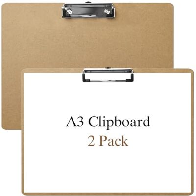 Woobroo 2 Pcs A3 Clipboard 44×33cm MDF Board with Low Profile Clip Suitable for Painting, Sketching and Writing Woobroo 2 Pcs A3 Clipboard 44×33cm MDF Board with Low Profile Clip Suitable for Painting, Sketching and Writing