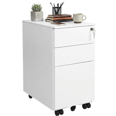 SONGMICS Mobile File Cabinet, Office Cabinet with Wheels and Lock, for A4, Legal, Letter Sized Documents, Hanging File Folders, White OFC031W01 SONGMICS Mobile File Cabinet, Office Cabinet with Wheels and Lock, for A4, Legal, Letter Sized Documents, Hanging File Folders, White OFC031W01