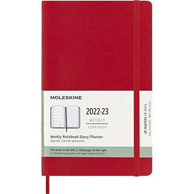Moleskine 18-Month Weekly Planner/Diary, Weekly Planner 2022/2023, Weekly Notebook with Soft Cover and Elastic Closure, Size Large 13 x 21 cm, Colour Scarlet Red Moleskine 18-Month Weekly Planner/Diary, Weekly Planner 2022/2023, Weekly Notebook with Soft Cover and Elastic Closure, Size Large 13 x 21 cm, Colour Scarlet Red
