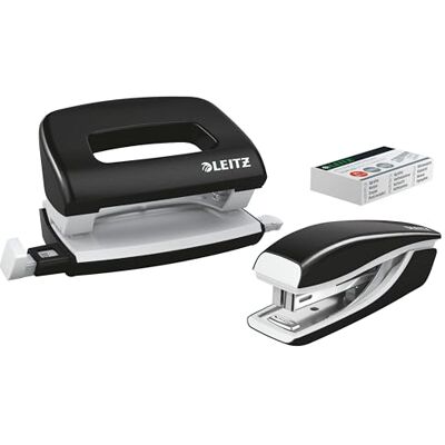 Leitz 55612095 Mini Stapler and Hole Punch Set, Staple or Punch Up to 10 Sheets, Includes P2 N°10 Staples, WOW Range, Black Leitz 55612095 Mini Stapler and Hole Punch Set, Staple or Punch Up to 10 Sheets, Includes P2 N°10 Staples, WOW Range, Black