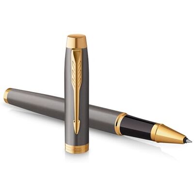 PARKER IM Rollerball Pen Grey Lacquer with Gold Trims Fine Stainless Steel Point Black Ink Refill Gift Box Perfect Graduation Gifts PARKER IM Rollerball Pen Grey Lacquer with Gold Trims Fine Stainless Steel Point Black Ink Refill Gift Box Perfect Graduation Gifts