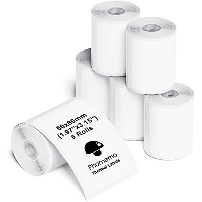 Phomemo 6 Rolls M110 Thermal Labels, 50×80mm, for M110/M220/M108, 540 PCS 1.97"x3.15", Waterproof Self-Adhesive Labels Stickers for School, Barcode, Name, Logo, Business, Home, Organization, White Phomemo 6 Rolls M110 Thermal Labels, 50×80mm, for M110/M220/M108, 540 PCS 1.97"x3.15", Waterproof Self-Adhesive Labels Stickers for School, Barcode, Name, Logo, Business, Home, Organization, White