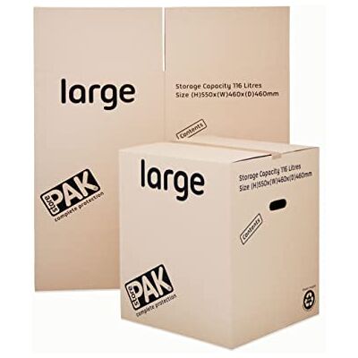 StorePAK Large Storage Moving Boxes with Handles (Pack of 7) 116 litres 100% Recyclable H 55 x W 46 x D 46 cm Large, brown StorePAK Large Storage Moving Boxes with Handles (Pack of 7) 116 litres 100% Recyclable H 55 x W 46 x D 46 cm Large, brown
