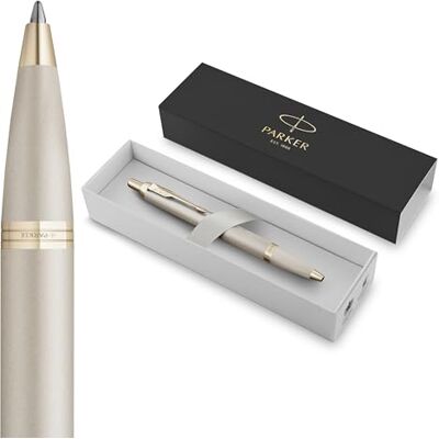 PARKER IM Monochrome Ballpoint Pen Champagne Finish and Trims Medium Point Blue Ink Gift Box PARKER IM Monochrome Ballpoint Pen Champagne Finish and Trims Medium Point Blue Ink Gift Box