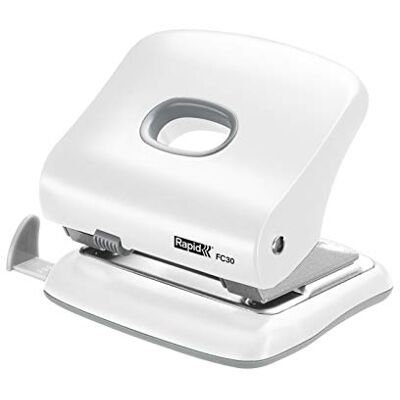Rapid Fashion FC30 Strong 2 Hole Punch, Punches up to 30 Sheets, Adjustable Guide Bar, Ergonomic Design, White, 5000363 Rapid Fashion FC30 Strong 2 Hole Punch, Punches up to 30 Sheets, Adjustable Guide Bar, Ergonomic Design, White, 5000363