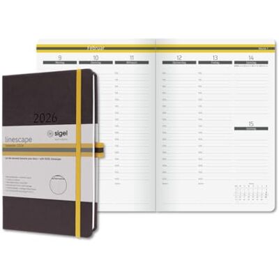 Sigel L2607 Weekly Planner 2026 A5 Vertical Week to View Hard Cover Dark Grey Yellow German Language Calendar 176 Pages FSC Certified Calendar Book Diary Linescape Sigel L2607 Weekly Planner 2026 A5 Vertical Week to View Hard Cover Dark Grey Yellow German Language Calendar 176 Pages FSC Certified Calendar Book Diary Linescape