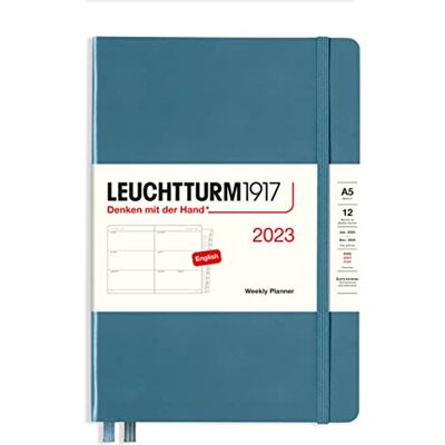LEUCHTTURM1917 365948 Weekly Planner Medium (A5) 2023, 12 Months, Stone Blue, English LEUCHTTURM1917 365948 Weekly Planner Medium (A5) 2023, 12 Months, Stone Blue, English