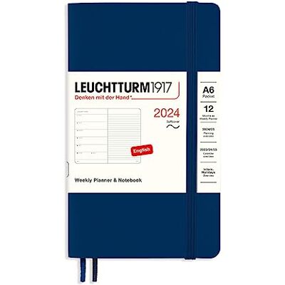 LEUCHTTURM1917 367794 Weekly Calendar & Notebook Softcover Pocket (A6) 2024, 12 Months, Navy, English LEUCHTTURM1917 367794 Weekly Calendar & Notebook Softcover Pocket (A6) 2024, 12 Months, Navy, English
