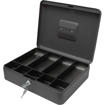 Cathedral Products Key Lockable Cash Box with Lift Out 6 Compartment Coin Tray 12 Inch Black Cathedral Products Key Lockable Cash Box with Lift Out 6 Compartment Coin Tray 12 Inch Black
