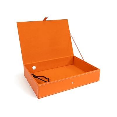 Osco Faux Leather Box File – Paperwork Archive, A4 Document Storage Box with Lock Spring & Press-Stud Fastening, Stylish Home & Office Filing Solution, 37.5×26.5×8 cm, Single, Orange Osco Faux Leather Box File – Paperwork Archive, A4 Document Storage Box with Lock Spring & Press-Stud Fastening, Stylish Home & Office Filing Solution, 37.5×26.5×8 cm, Single, Orange