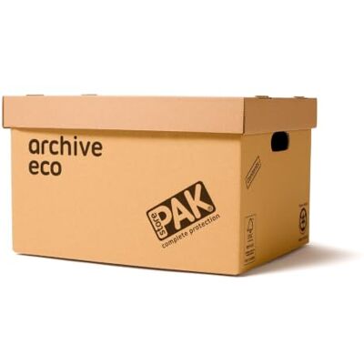 StorePAK Archive Eco Storage Boxes with Lids (10 Pack) FSC-certified 100% recycled archive boxes with lift-off lids & carry handles. Fast glue-free setup for office filing. StorePAK Archive Eco Storage Boxes with Lids (10 Pack) FSC-certified 100% recycled archive boxes with lift-off lids & carry handles. Fast glue-free setup for office filing.