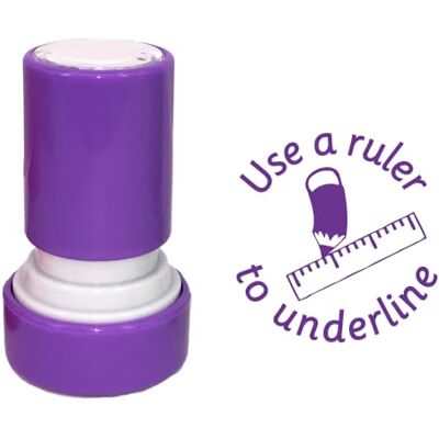 Classroom Capers Use a Ruler to Underline Teacher Stamp. Self-Inking, 22mm, Reinkable, Quality Stamper for Marking. Purple Ink Classroom Capers Use a Ruler to Underline Teacher Stamp. Self-Inking, 22mm, Reinkable, Quality Stamper for Marking. Purple Ink