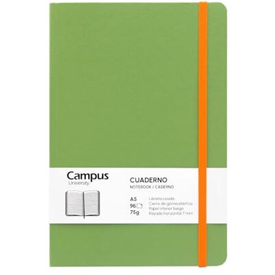 Campus A5 Notebook, Bullet Journal with Horizontal Ruled 7 mm, Hardcover Stitched Notebook with 96 75 g Sheets, Elastic Closure, Pocket and Bookmark. (A5, Horizontal Ruled, Green) Campus A5 Notebook, Bullet Journal with Horizontal Ruled 7 mm, Hardcover Stitched Notebook with 96 75 g Sheets, Elastic Closure, Pocket and Bookmark. (A5, Horizontal Ruled, Green)