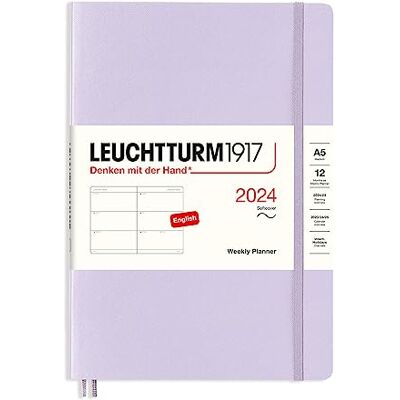 LEUCHTTURM1917 367654 Weekly Diary Softcover Medium (A5) 2024 12 Months Lilac English LEUCHTTURM1917 367654 Weekly Diary Softcover Medium (A5) 2024 12 Months Lilac English