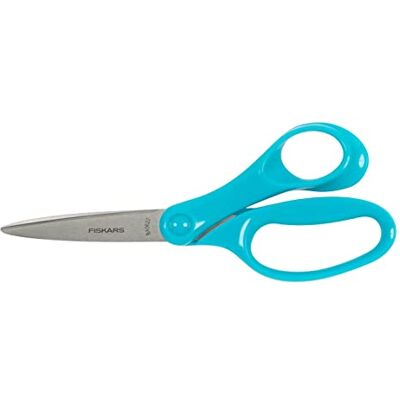 Fiskars School Scissors, Scissors for Children Aged 12 and Over Right-Handed, Total length: 18 cm, Stainless Steel Blades, Turquoise, 1067855 Fiskars School Scissors, Scissors for Children Aged 12 and Over Right-Handed, Total length: 18 cm, Stainless Steel Blades, Turquoise, 1067855