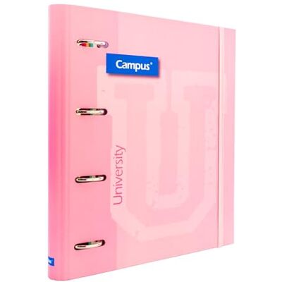 Campus University Campus 4 Ring Binder with Refill A4 100 Squared Sheets 5x5 with 5 Colour Bands, Elastic Rubber Closure, Folder with Extra Hard Cover (Pink) Campus University Campus 4 Ring Binder with Refill A4 100 Squared Sheets 5x5 with 5 Colour Bands, Elastic Rubber Closure, Folder with Extra Hard Cover (Pink)