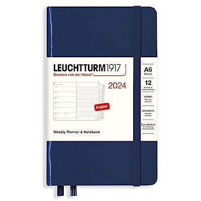 LEUCHTTURM1917 367734 Weekly Calendar & Notebook Pocket (A6) 2024, 12 Months, Navy, English LEUCHTTURM1917 367734 Weekly Calendar & Notebook Pocket (A6) 2024, 12 Months, Navy, English