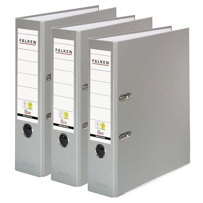 FALKEN Original Pack of 3 Polypropylene Grey A4 Storage Binders, Made in Germany, 8 cm Wide, Vegan Certified FALKEN Original Pack of 3 Polypropylene Grey A4 Storage Binders, Made in Germany, 8 cm Wide, Vegan Certified