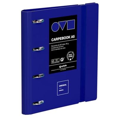 Grafoplás Grafoplas 4 Ring Binder A5 Carpebook Polyfoam Durable and Ultralight Minimal Unequal Blue Includes Refill Round Rings 25 mm Perfect for Organizing School Subjects Grafoplás Grafoplas 4 Ring Binder A5 Carpebook Polyfoam Durable and Ultralight Minimal Unequal Blue Includes Refill Round Rings 25 mm Perfect for Organizing School Subjects
