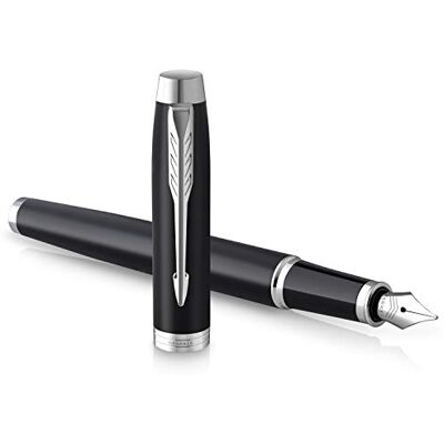 PARKER IM Fountain Pen Matte Black with Chrome Trim Fine Point with Blue Ink Cartridge Gift Box PARKER IM Fountain Pen Matte Black with Chrome Trim Fine Point with Blue Ink Cartridge Gift Box