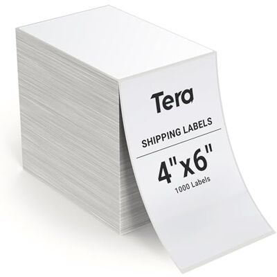 Tera BA0003 4"x6" Thermal Shipping Labels Fanfold 1000 Labels/Stack, BPA & Smudge Free, Compatible for Various Printers, Permanent Adhesive Tera BA0003 4"x6" Thermal Shipping Labels Fanfold 1000 Labels/Stack, BPA & Smudge Free, Compatible for Various Printers, Permanent Adhesive
