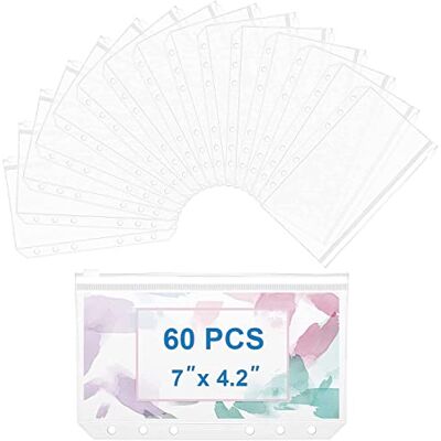 QIXIN 60pcs A6 Binder Pockets 6 Holes Zipper Folders Clear PVC Card Loose Leaf Bags Cash Envelopes for Budgeting Binder Waterproof Document Filing Bags for 6 Ring Notebook Planner Inserts QIXIN 60pcs A6 Binder Pockets 6 Holes Zipper Folders Clear PVC Card Loose Leaf Bags Cash Envelopes for Budgeting Binder Waterproof Document Filing Bags for 6 Ring Notebook Planner Inserts