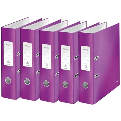 Leitz 10054062 Quality Folder 180° Pack of 5 A4 8 cm Spine Width Laminated Grey Board Violet Wow Series Design May Vary Leitz 10054062 Quality Folder 180° Pack of 5 A4 8 cm Spine Width Laminated Grey Board Violet Wow Series Design May Vary