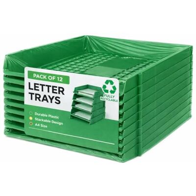 Deflecto A4 Pk of 12 x Essential Letter Tray In Green, A4 paper tray organiser, letter organiser storage, desk trays CP043YTGRNX12 Pk of 12 Deflecto A4 Pk of 12 x Essential Letter Tray In Green, A4 paper tray organiser, letter organiser storage, desk trays CP043YTGRNX12 Pk of 12