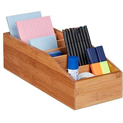 Relaxdays Bamboo Storage Box, 6 Compartments, Universal Office, Bathroom or Kitchen Organiser, HxWxD: 10x14x35cm, Natural Relaxdays Bamboo Storage Box, 6 Compartments, Universal Office, Bathroom or Kitchen Organiser, HxWxD: 10x14x35cm, Natural