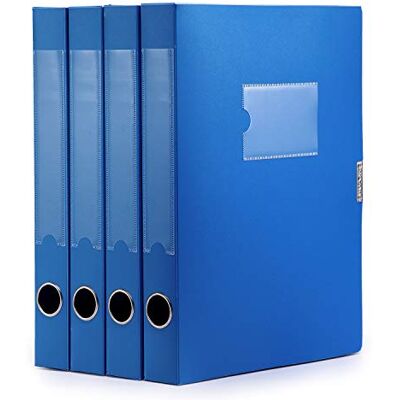 DONGLI 4 Pack Box Files A4,40mm Spine,Plastic Filing Boxes for Office-Blue Archive Box with Lid,Waterproof,Lightweight,Foldable DONGLI 4 Pack Box Files A4,40mm Spine,Plastic Filing Boxes for Office-Blue Archive Box with Lid,Waterproof,Lightweight,Foldable