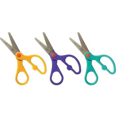 Faber Safe Scissors, Stainless Steel Blades, 5 inch/13 cm, Assorted Body, Pack of 3, Safe Round Tip Blades, Comfortable Left-Right Handed, Clean Safe Cut, School Home Use Faber Safe Scissors, Stainless Steel Blades, 5 inch/13 cm, Assorted Body, Pack of 3, Safe Round Tip Blades, Comfortable Left-Right Handed, Clean Safe Cut, School Home Use