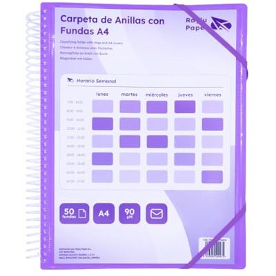 RAYLU PAPER ® A4 90 Micron Ring Binder with Ring Binder and Envelope with Velcro Closure, Customisable Cover. 100% Biodegradable Binder (50 Pockets, Violet) RAYLU PAPER ® A4 90 Micron Ring Binder with Ring Binder and Envelope with Velcro Closure, Customisable Cover. 100% Biodegradable Binder (50 Pockets, Violet)