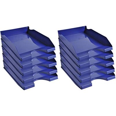 Exacompta Ref. 123104D set of 10 ECOTRAY letter trays dimensions 34.5x25.5x6.5 cm for A4+ format documents midnight blue color Blue Angel certified Exacompta Ref. 123104D set of 10 ECOTRAY letter trays dimensions 34.5x25.5x6.5 cm for A4+ format documents midnight blue color Blue Angel certified