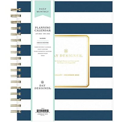 Blue Sky Day Designer for 2022 Daily & Monthly Planner, 8' x 10', Frosted Flexible Cover, Wirebound, Navy Stripe (103622-22) Blue Sky Day Designer for 2022 Daily & Monthly Planner, 8' x 10', Frosted Flexible Cover, Wirebound, Navy Stripe (103622-22)