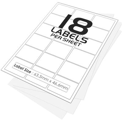 iSOUL 18 Per Page/Sheet, 1000 Sheets (18000 Sticky Label), White Blank Matt Self-Adhesive A4 Address Shipping Labels Stickers, Laser Inkjet compatible L7161/J8161 Printer Paper, 63.5 X 46.6mm JAM FREE iSOUL 18 Per Page/Sheet, 1000 Sheets (18000 Sticky Label), White Blank Matt Self-Adhesive A4 Address Shipping Labels Stickers, Laser Inkjet compatible L7161/J8161 Printer Paper, 63.5 X 46.6mm JAM FREE