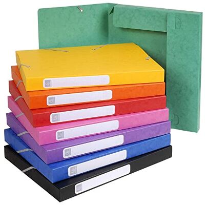 Exacompta Ref 18500H Cartobox Elasticated Filing Boxes, 25 x 33 cm Suitable for A4+ Documents, 25 mm Spine and Made from Pressboard, Pack of 25 Assorted Colours Exacompta Ref 18500H Cartobox Elasticated Filing Boxes, 25 x 33 cm Suitable for A4+ Documents, 25 mm Spine and Made from Pressboard, Pack of 25 Assorted Colours