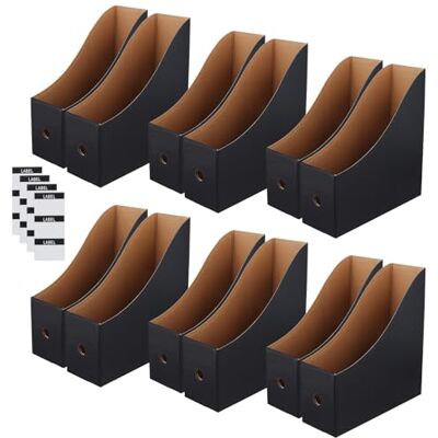 JEUIHAU Magazine File Holder Pack of 12, Cardboard Magazine Holder with Labels, Black Cardboard Magazine Organizer for Office, Home, 26 x 9 x 27CM JEUIHAU Magazine File Holder Pack of 12, Cardboard Magazine Holder with Labels, Black Cardboard Magazine Organizer for Office, Home, 26 x 9 x 27CM