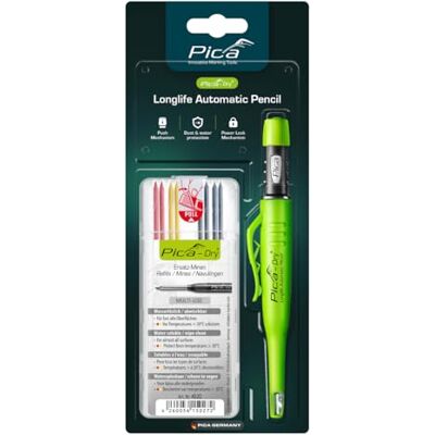 Pica DRY Bundle (1 x 3030 Pencil + 1 x 4020 Refills) Blister Packed With sharpener and retaining clip, multi-use leads (4 x graphite 2B, 2 x red, 2 x yellow), refillable Pica DRY Bundle (1 x 3030 Pencil + 1 x 4020 Refills) Blister Packed With sharpener and retaining clip, multi-use leads (4 x graphite 2B, 2 x red, 2 x yellow), refillable