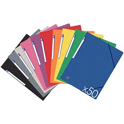Oxford 50 x A4 3 Flaps Cardboard Folders with Elastic Fasteners 10 Assorted Colours Oxford 50 x A4 3 Flaps Cardboard Folders with Elastic Fasteners 10 Assorted Colours