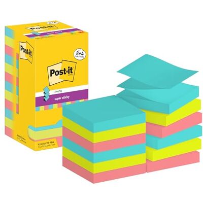 Post-it Super Sticky Z-Notes, 8 + 4 Free Pads (1080 Sheets), 76 mm x 76 mm Self-Stick Notes with Stronger Hold, for Reminders, Lists and Planning, Adhesive on Vertical Surfaces, Repositionable Post-it Super Sticky Z-Notes, 8 + 4 Free Pads (1080 Sheets), 76 mm x 76 mm Self-Stick Notes with Stronger Hold, for Reminders, Lists and Planning, Adhesive on Vertical Surfaces, Repositionable