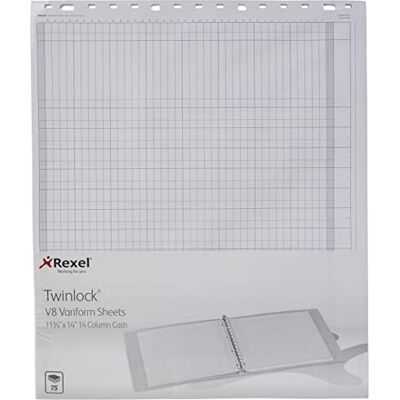 Rexel Twinlock Variform Multi-Ring Binder V8 Cash Refill Sheets 14 Columns , White (Pack of 75) Rexel Twinlock Variform Multi-Ring Binder V8 Cash Refill Sheets 14 Columns , White (Pack of 75)