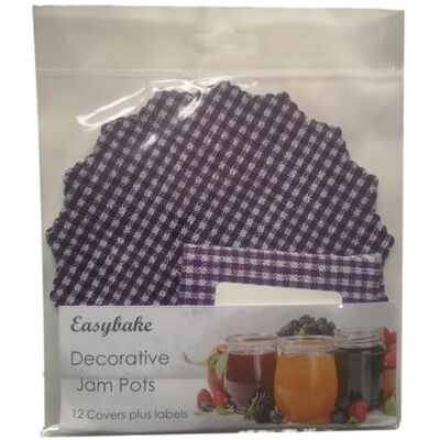 Generic 12 Blue Gingham Jam Pot Covers, Wax Discs, Rubber Bands and Self-Adhesive Labels Generic 12 Blue Gingham Jam Pot Covers, Wax Discs, Rubber Bands and Self-Adhesive Labels